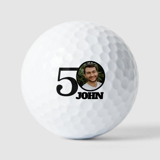 50誕生日写真カスタム短い名前白黒 ゴルフボール (正面)