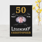 50誕生日写真テンプレートブラック金ゴールドレトロおもしろい カード (黄色い花)