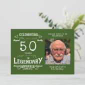 50誕生日写真テンプレートレジェンドグリーンヴィンテージ 招待状 (スタンド正面)