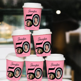 50誕生日写真名パーソナライズされたpink 紙コップ