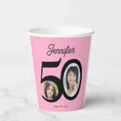 50誕生日写真名パーソナライズされたpink 紙コップ (裏面)
