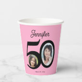 50誕生日写真名パーソナライズされたpink 紙コップ (正面)