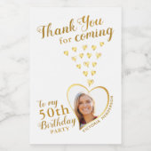 50誕生日写真白と金ゴールドありがとう ワインラベル (シングルラベル)