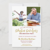 50誕生日写真金ゴールド赤 招待状 (正面)