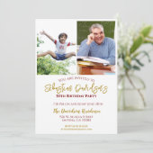 50誕生日写真金ゴールド赤 招待状 (スタンド正面)