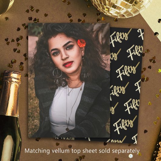 50誕生日写真黒金ゴールド背景 招待状