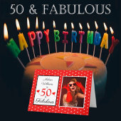 50誕生日名写真50と素晴らしい赤の白 カード