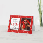 50誕生日名写真50と素晴らしい赤の白 カード (正面)
