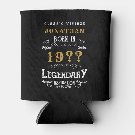 50誕生日名前の追加Year伝説的な黒金ゴールド 缶クーラー (正面)