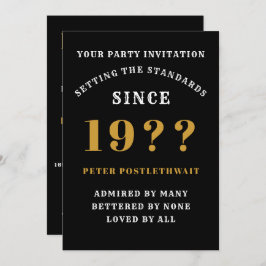 50誕生日名前を追加する年黒金ゴールド 招待状