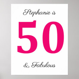 50誕生日名明るい赤紫色ピンク50と素晴らしい ポスター