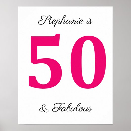 50誕生日名明るい赤紫色ピンク50と素晴らしい ポスター (正面)