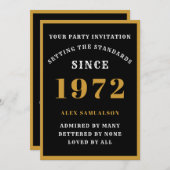 50誕生日名1972シックエレガントブラック金ゴールド 招待状 (正面/裏面)