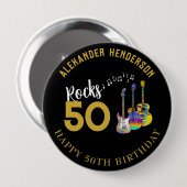50誕生日名Guitars Music Rocks 50 缶バッジ (正面&裏面)