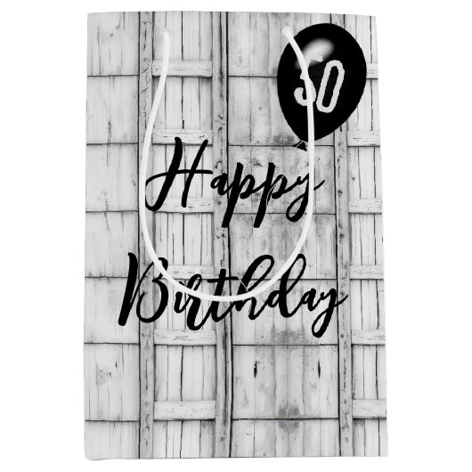 50誕生日対称素朴木目パターン ミディアムペーパーバッグ (正面)