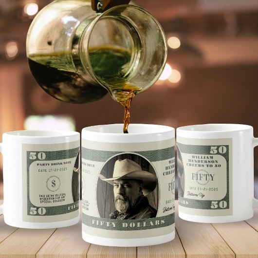 50誕生日応援から50ドル札 コーヒーマグカップ