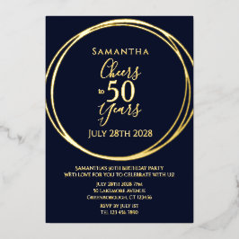 50誕生日応援から50年パーティー海軍金ゴールド 箔招待状