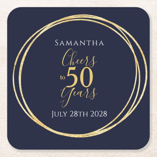 50誕生日応援から50年海軍金ゴールドパーティー スクエアペーパーコースター (正面)