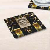 50誕生日応援とビアーズブラックと金ゴールド スクエアペーパーコースター (アングル)