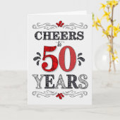 50誕生日応援の赤い白の黒のパターン カード (黄色い花)