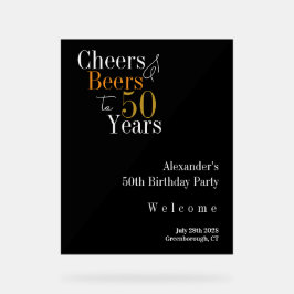 50誕生日応援ビアーズブラック金ゴールド歓迎 アクリルサイン