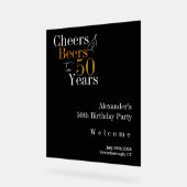 50誕生日応援ビアーズブラック金ゴールド歓迎 アクリルサイン (傾斜)