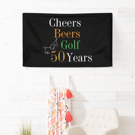 50誕生日応援ビーズゴルフブラック金ゴールドパーティー 横断幕 (インサイチュ)