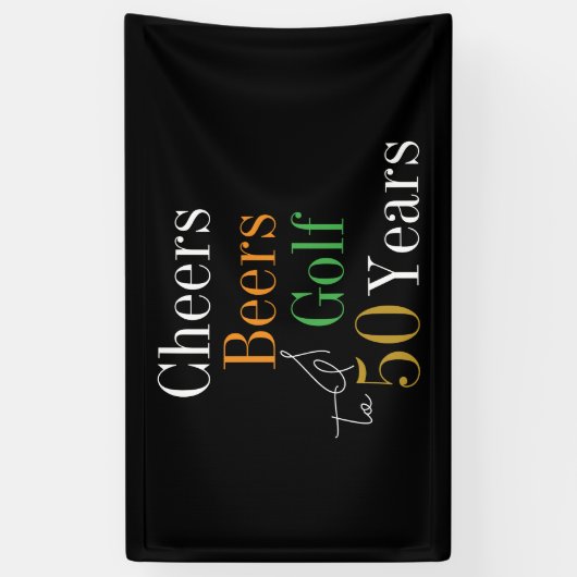 50誕生日応援ビーズゴルフブラック金ゴールドパーティー 横断幕 (縦)