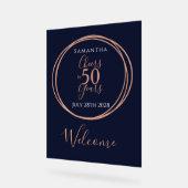 50誕生日応援50年パーティーネイビーバラ金ゴールド アクリルサイン (傾斜)