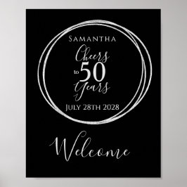50誕生日応援50年ブラックシルバーウェルカム ポスター