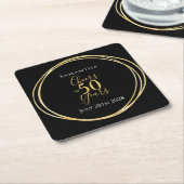 50誕生日応援~50年ブラック金ゴールドパーティー スクエアペーパーコースター (アングル)