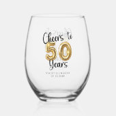 50誕生日応援~50年ブラック金ゴールド ステムなしワイングラス (正面)