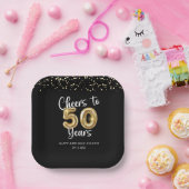 50誕生日応援～50年ブラック金ゴールド ペーパープレート (パーティー)