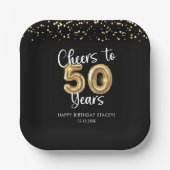 50誕生日応援～50年ブラック金ゴールド ペーパープレート (正面)