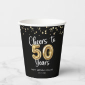 50誕生日応援~50年ブラック金ゴールド 紙コップ (正面)