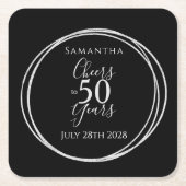 50誕生日応援～50年黒銀 スクエアペーパーコースター (正面)