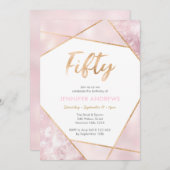 50誕生日招待状ジオピンクと金ゴールド 招待状 (正面/裏面)