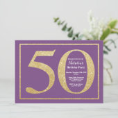 50誕生日招待状パープルと金ゴールドグリッター 招待状 (スタンド正面)