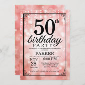 50誕生日招待状ピンクグリッター 招待状 (正面/裏面)