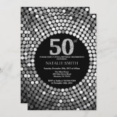50誕生日招待状ブラック&シルバーグリッター 招待状 (正面/裏面)