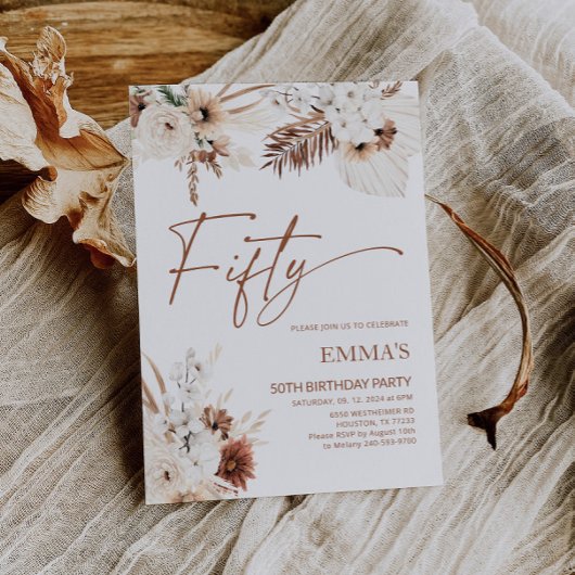 50誕生日招待状ボホパンパス 招待状