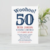 50誕生日招待状メンズネイビーブルー 招待状 (スタンド正面)