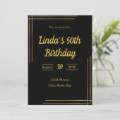 50誕生日招待状 – ブラック&金ゴールド | エレガント 招待状 (スタンド正面)