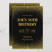 50誕生日招待状-50インチ金ゴールド | モダン 招待状 (正面/裏面)