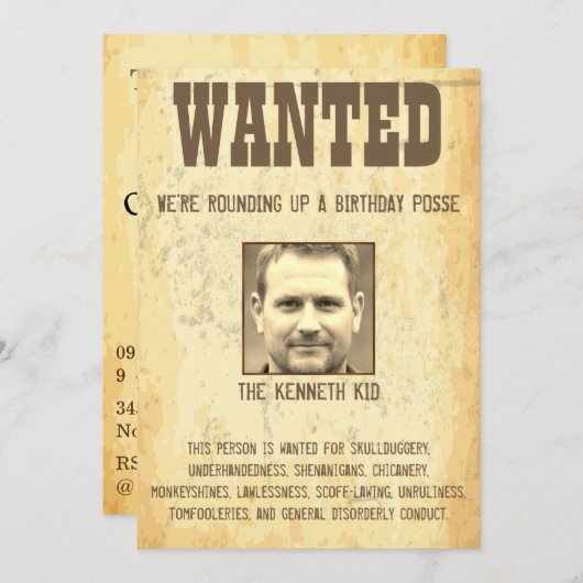 50誕生日指名手配ポスター🤠旧西ヴィンテージ 招待状 (正面/裏面)