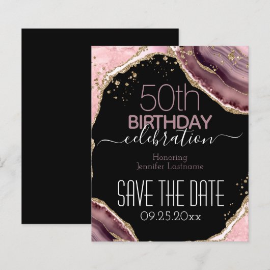 50誕生日日付を保存するピンクアゲイト予算 (正面/裏面)