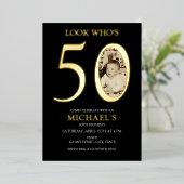 50誕生日旧写真金ゴールド 箔招待状 (立ち正面)