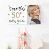 50誕生日星フォト金ゴールドパーティーバナー 横断幕 (インサイチュ)