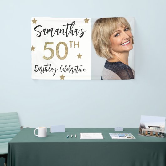 50誕生日星フォト金ゴールドパーティーバナー 横断幕 (トレードショー)