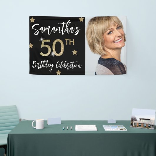 50誕生日星フォト金ゴールドパーティーバナー 横断幕 (トレードショー)